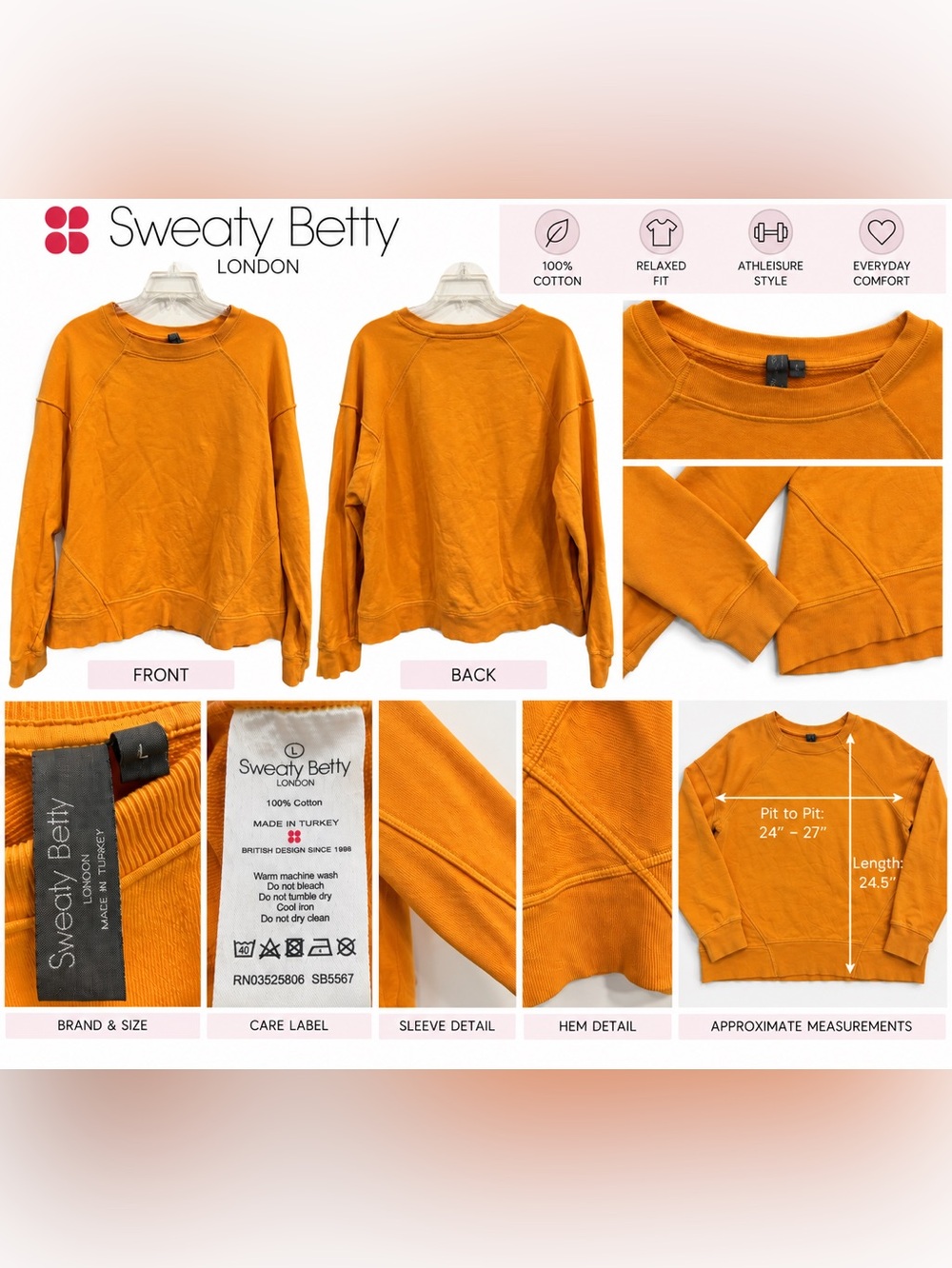 Sweaty Betty Ochre Crewneck Cotton Pullover